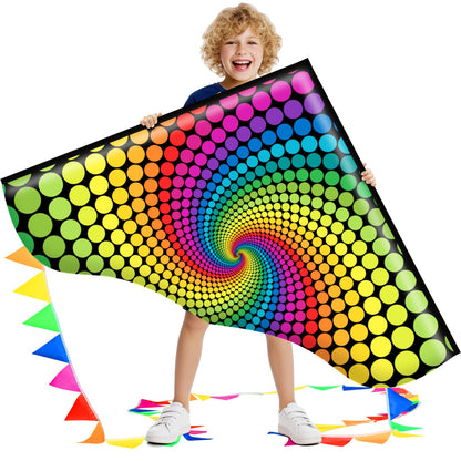 HONBO Large Delta Kite for Kids & Adults,Extremely Easy to Fly Kite for Beach Trip,String Line Included,with Colorful Tail,Perfect for Beginners