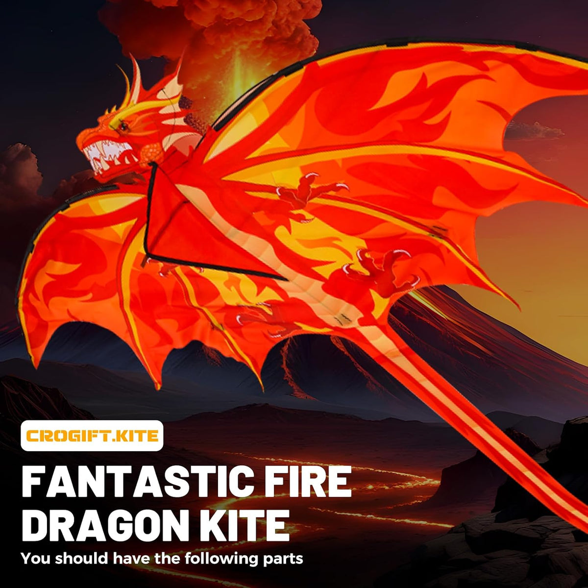 4 Pack Large Kites Fire Dragon Green Snake Devil Fish Red Mollusc Octopus