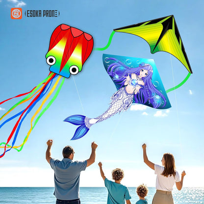 Kites for Kids & Adults,Large Kite for Beginners, Kites for Kids Ages 4-8,Outdoors Activities with Complete Handle, 328ft Kite String & Accessories (QHC Mermaid+L Grassland+Q Octopus, 3)