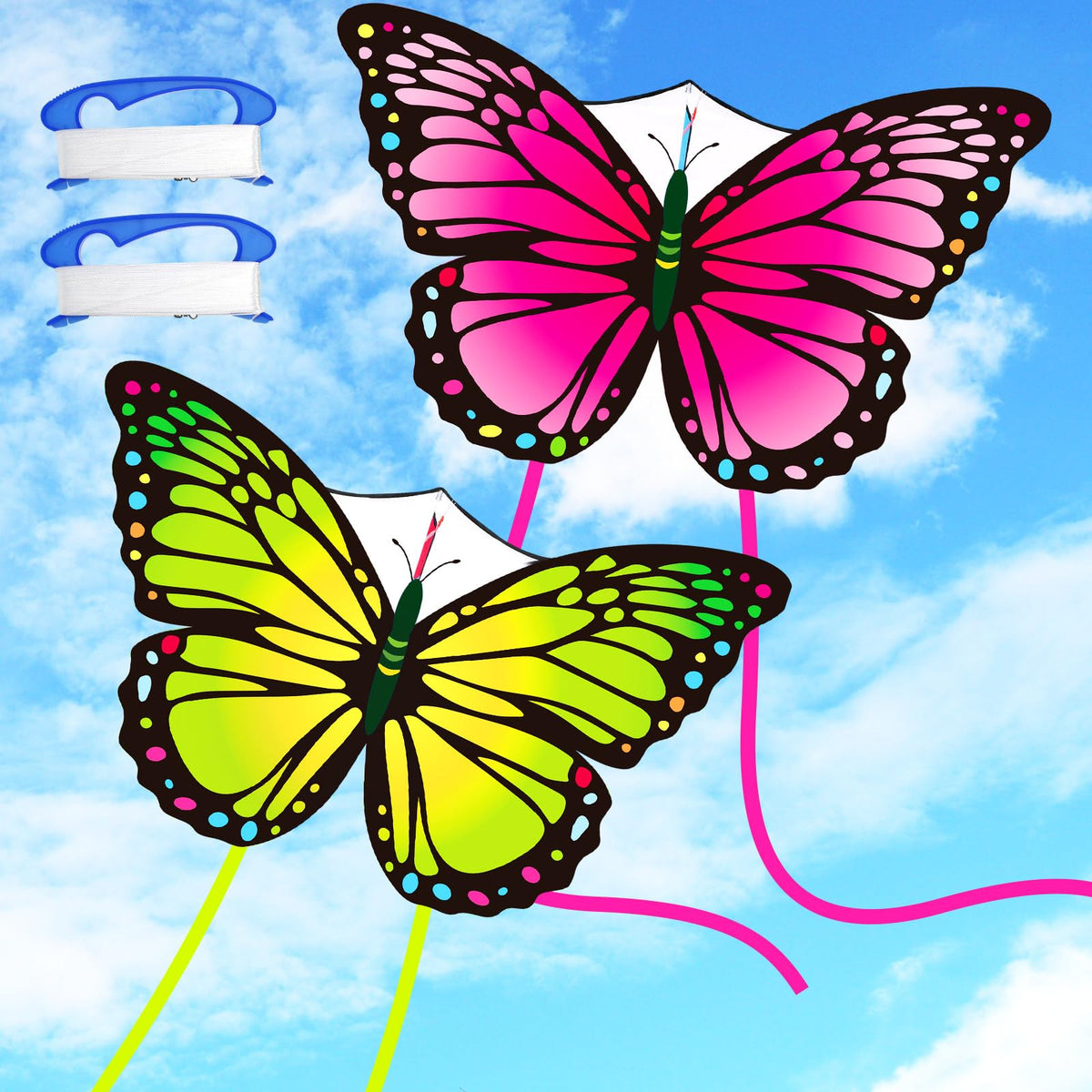 Silipull 2 Pcs Butterfly Kites 55" x 28" Large, Purple and Orange