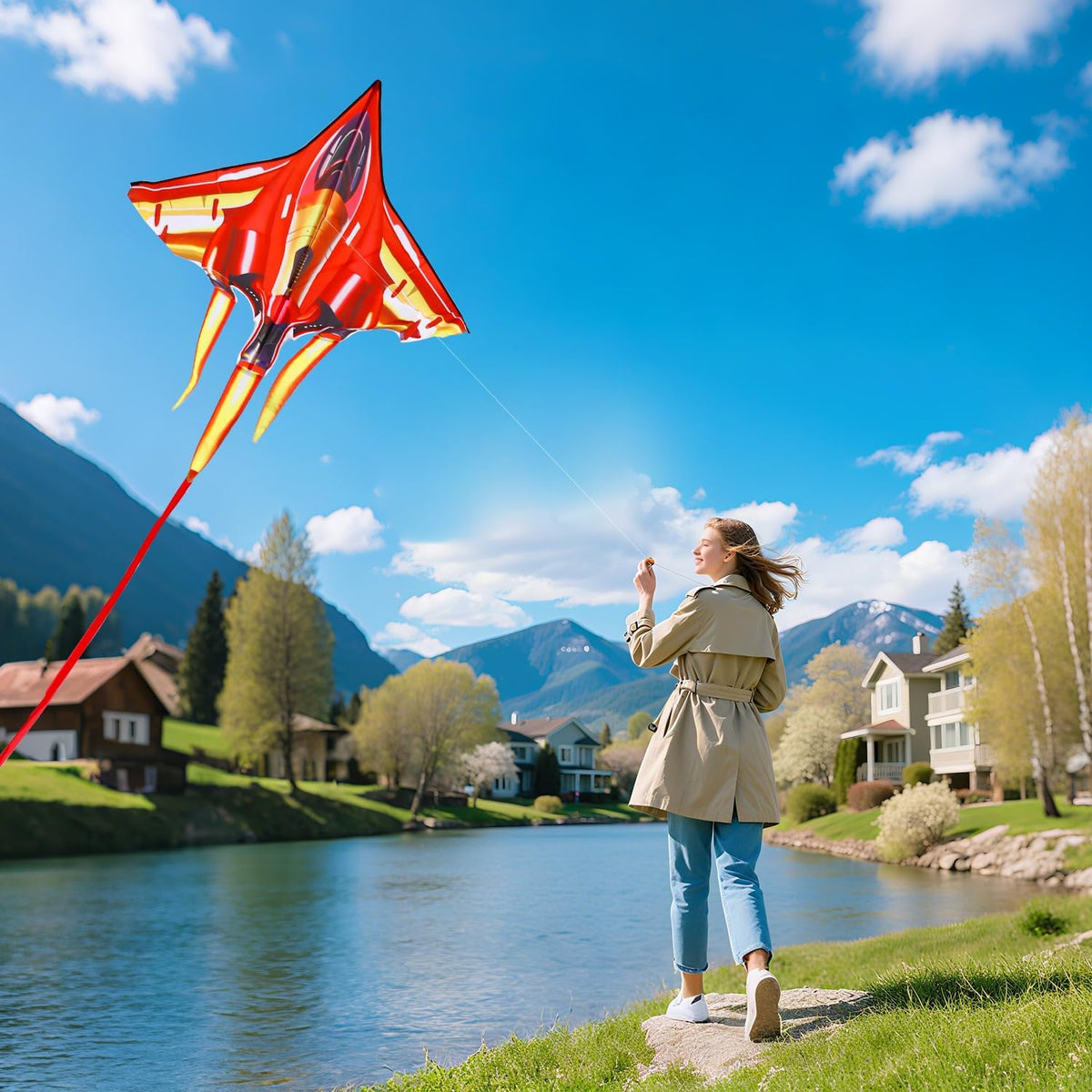 Fighter Jet Kite for Kids & Adults, Easy to Fly Airplane Kite