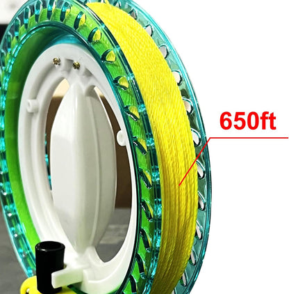HENGDA KITE Professional Outdoor Kite Line Winder Winding Reel Grip Wheel with 650 Feet (60LBS) Flying Line String Flying Tools with Lock for Kids and Adults