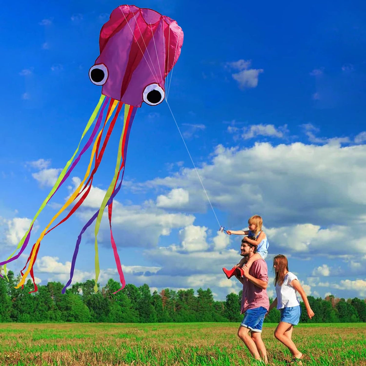 Hengda Kite Soft Octopus Kite Series, Beautiful Kite with Long Colorful Tail for Kids and Adults, Easy to Fly Beach Kites, Excellent Outdoor Games and Activity Toys, Suitable for Beginners.