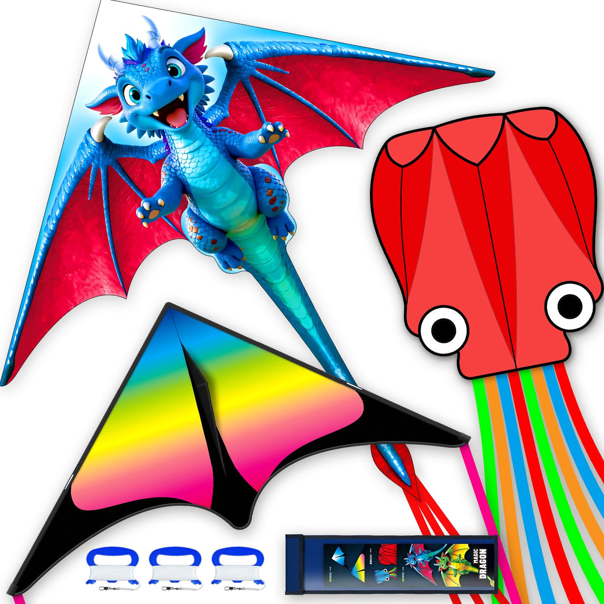 3 Piece Set Butterfly Delta Octopus Kites for Kids and Adults，Easy to Fly for Outdoor Adults Children Line Kite for Kids Toy