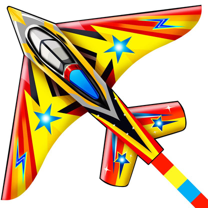 HONBO 58" Fighter Plane - Kite for Kids & Adults, Easy to Fly, Beach Trip Beginner Kite with Reel and 200ft String