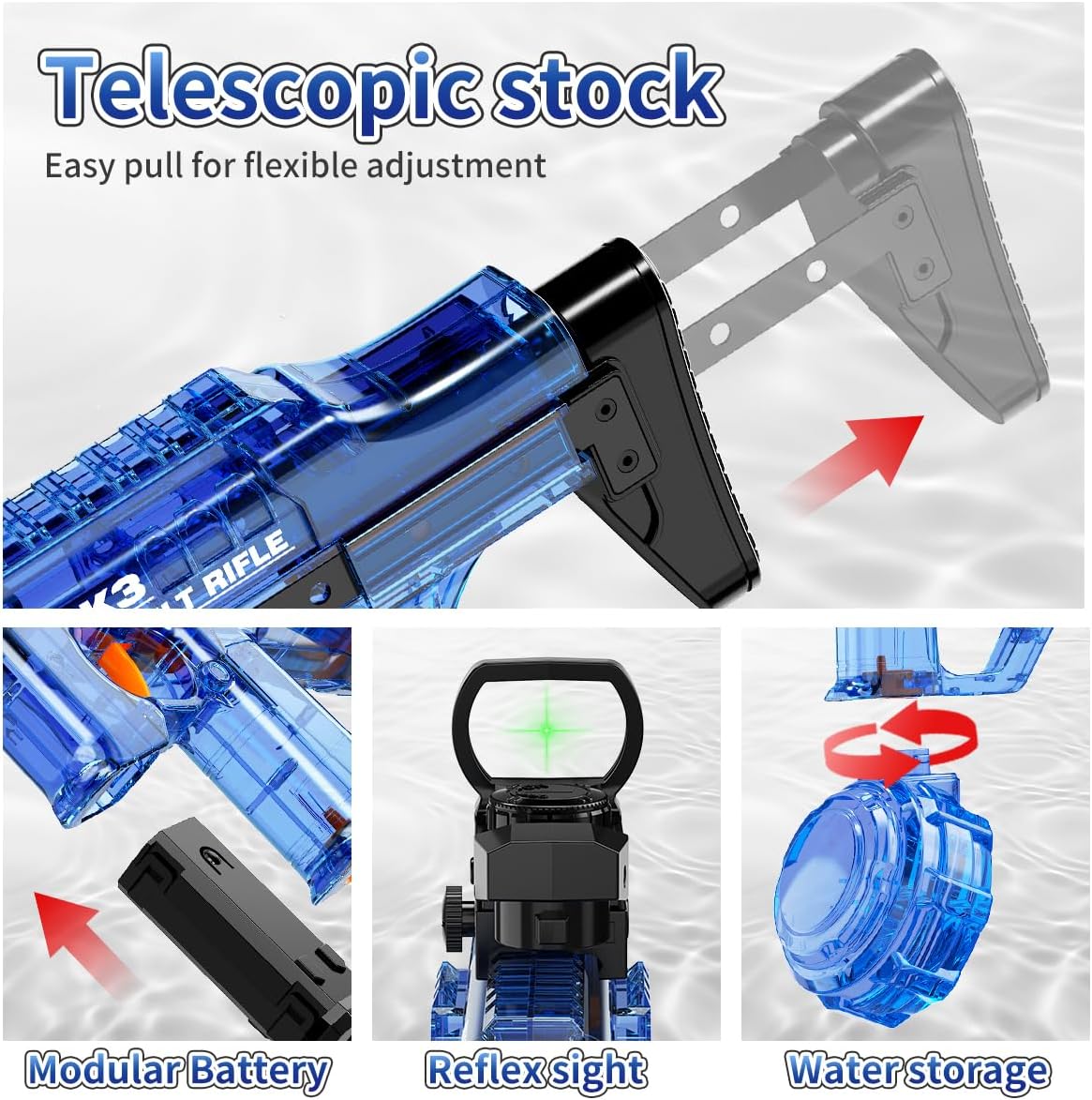 Electric Water Gun for Kids Adults, Automatic Squirt Gun with LED Light-Up Nozzle & Recoil Action, Large Capacity Tank, 33 FT Long Range,1200mAh Battery,Pool Beach Backyard Summer Toy, Blue
