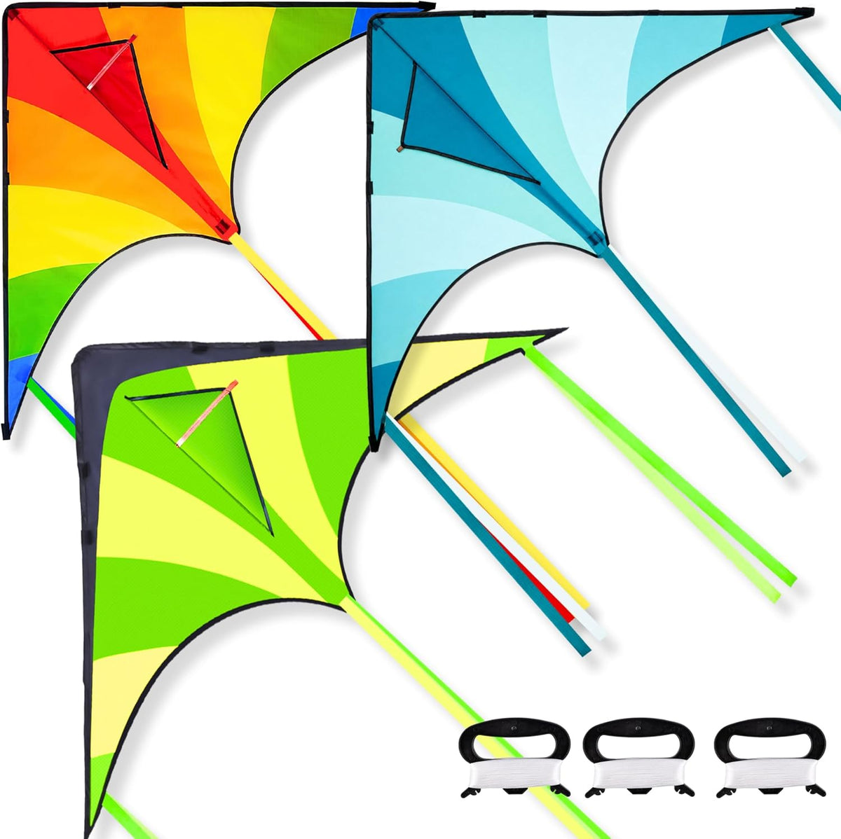 JOYIN 3 Packs Large Delta Kite Gradient Rainbow, Easy to Fly Huge for Kids and Adults, Large Delta Beach Kite for Outdoor Games and Activities