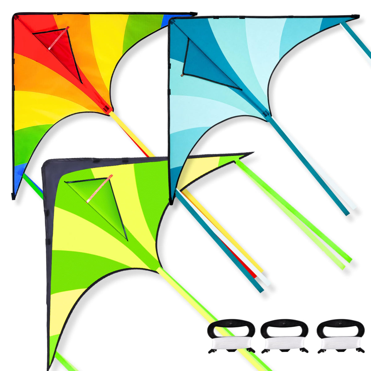 JOYIN 3 Packs Large Delta Kite Gradient Rainbow, Easy to Fly Huge for Kids and Adults, Large Delta Beach Kite for Outdoor Games and Activities
