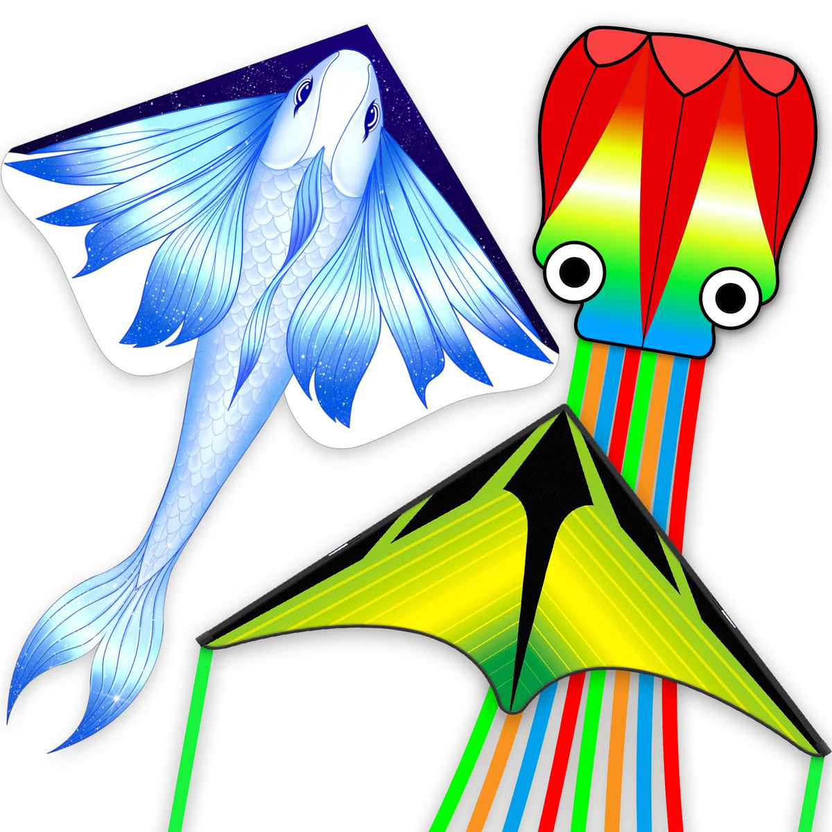 Kites for Adults & Kids Ages 4-8,Beach Kites Easy to Fly for Beginner, with Handle and 328ft Kite String，Best Toy and Gift for Boys & Girls. (QC Grassland, HG Butterfly,QC Octopus, 3)
