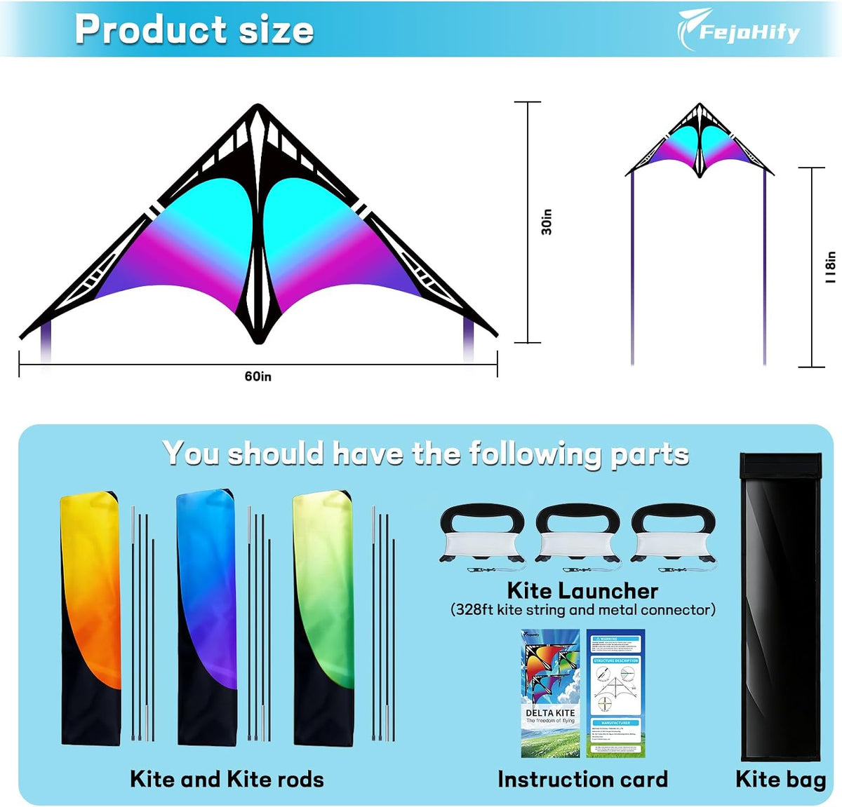 Large Kite for Kids & Adults, Easy to Fly Single Line for Kids Ages 4-8 & 8-12, Comes with 300 FT Kite String Handle