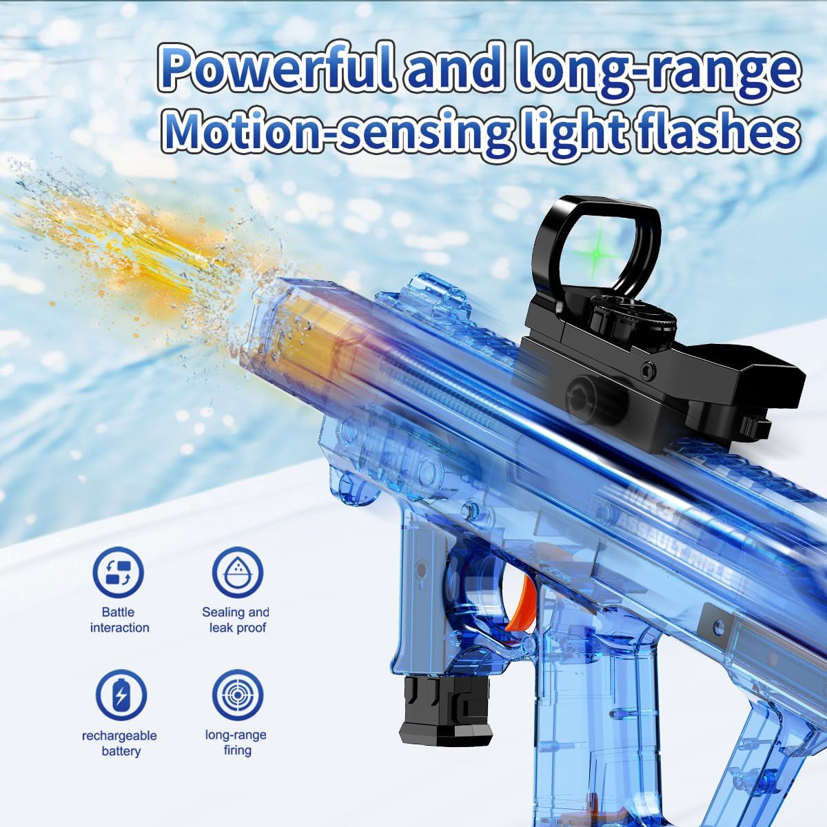 Electric Water Gun for Kids Adults, Automatic Squirt Gun with LED Light-Up Nozzle & Recoil Action, Large Capacity Tank, 33 FT Long Range,1200mAh Battery,Pool Beach Backyard Summer Toy, Blue