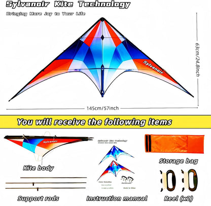 57-Inch Double-Line Sport Stunt Kite with Handle, Ready to Fly & Easy to Control, Ideal for Outdoor Fun at Beach & Park