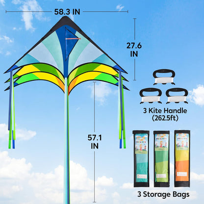 JOYIN 3 Packs Large Delta Kite Gradient Rainbow, Easy to Fly Huge for Kids and Adults, Large Delta Beach Kite for Outdoor Games and Activities