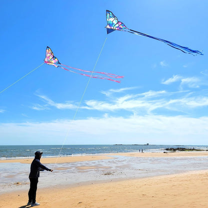 Simxkai Butterfly Kite for Kids & Adults, Easy to Fly Blue Big Kite for Beginners, Line Handle Included (1Pack 2Pack)