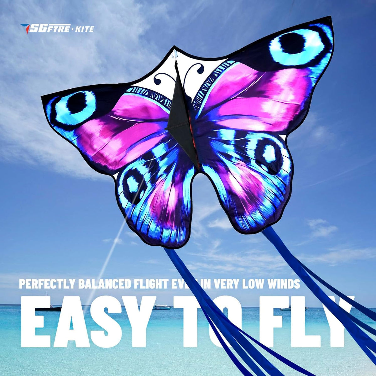 SGftre Colorful Butterfly Kite,Easy to Fly Large Outdoor Kite for Kids & Adults, Beach & Park Toys with Durable Nylon, Family Fun Activities