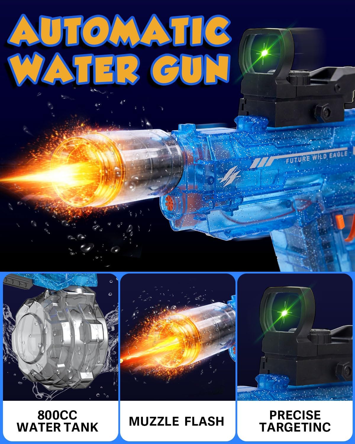 2 Pack Electric Water Gun for Adults Kids: Light Up Automatic Squirt Guns, 26-32FT Long Range, 800CC Capacity, Summer Outdoor Pool Games for Ages 8-12, Beach Backyard Party Toys Gift Boys