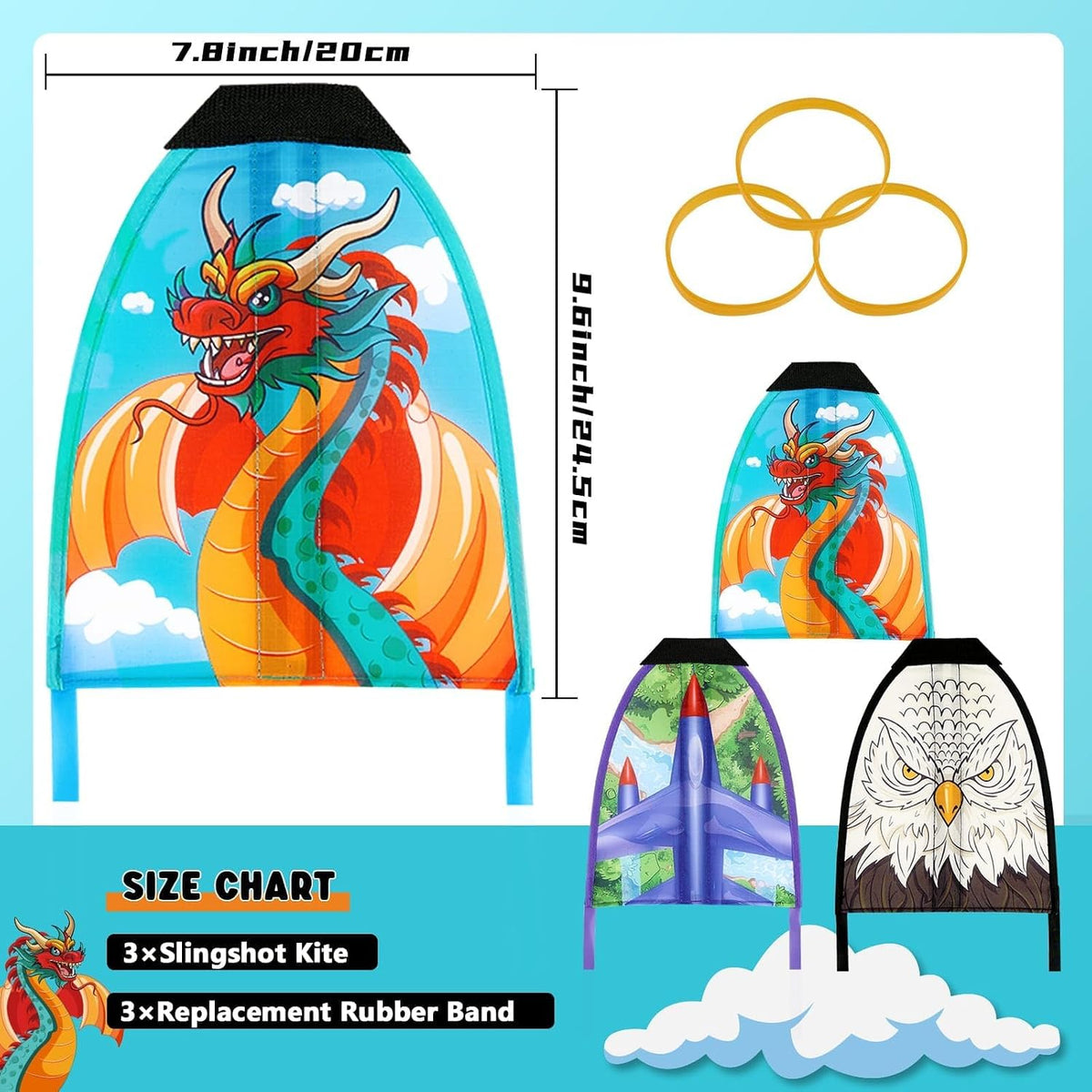 3 Pcs Mini Slingshot Kites - Thumb Ejection Kite Beach Toys Gift for Kids Teens Age 4-18 Years Old Easy to Fly Waterproof Stringless Beach Kite Small Funny Outdoor Sports Toy Dinosaur Rocket Style