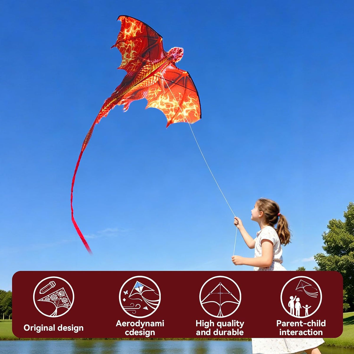Dragon Kite for Kids and Adults, Easy to Fly for Beach