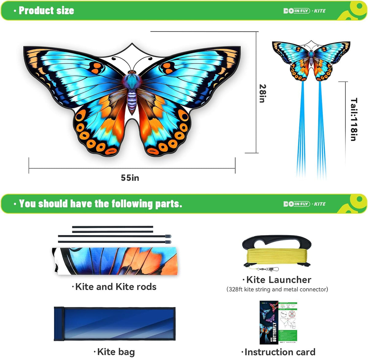 Butterflys for Kids, Beautiful Kite Easy to Fly for Beginners with 328 ft Line & Line Winder (Flower Butterfly Kite, 1)