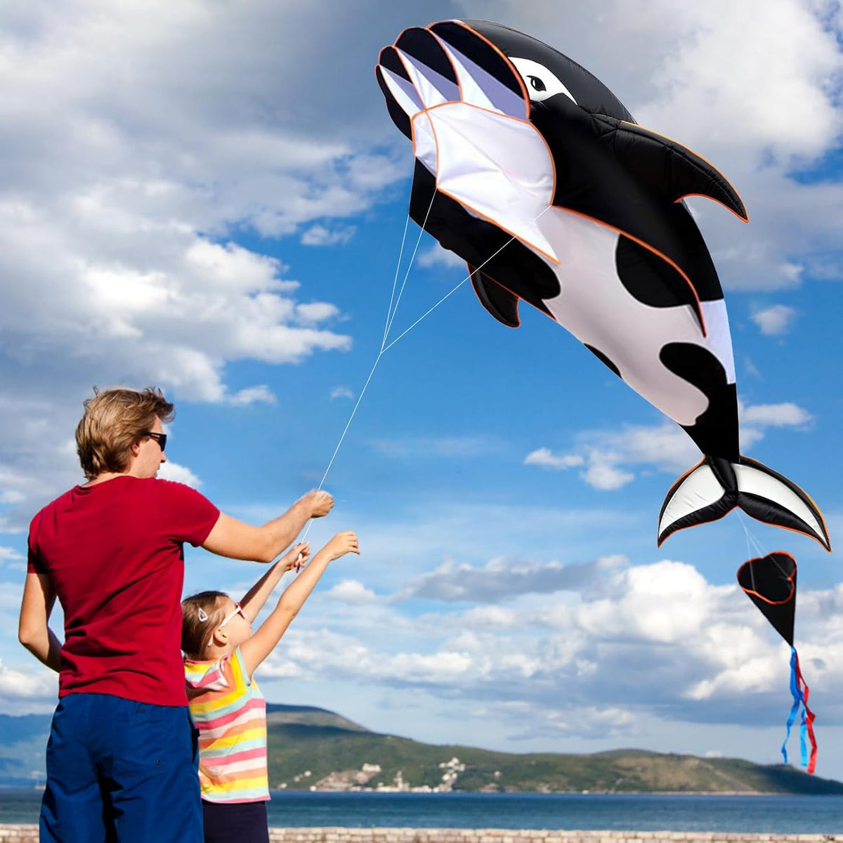 HENGDA KITE 3D Kite for Kids and Adults,Easy to Fly,Excellent Fabric and Structure Design，Huge Frameless Soft Parafoil Giant Whales Dolphins Kite