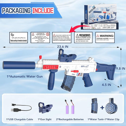 Electric Water Gun With Light Up,Auto Water Gun,Squirt Gun Blaster Up to 32 FT Long Range,Outdoor Party Shooting Game Toy With 2 Batteries & 2 Water Tanks,Ideal Summer Watergun Gift for Kids & Adults.