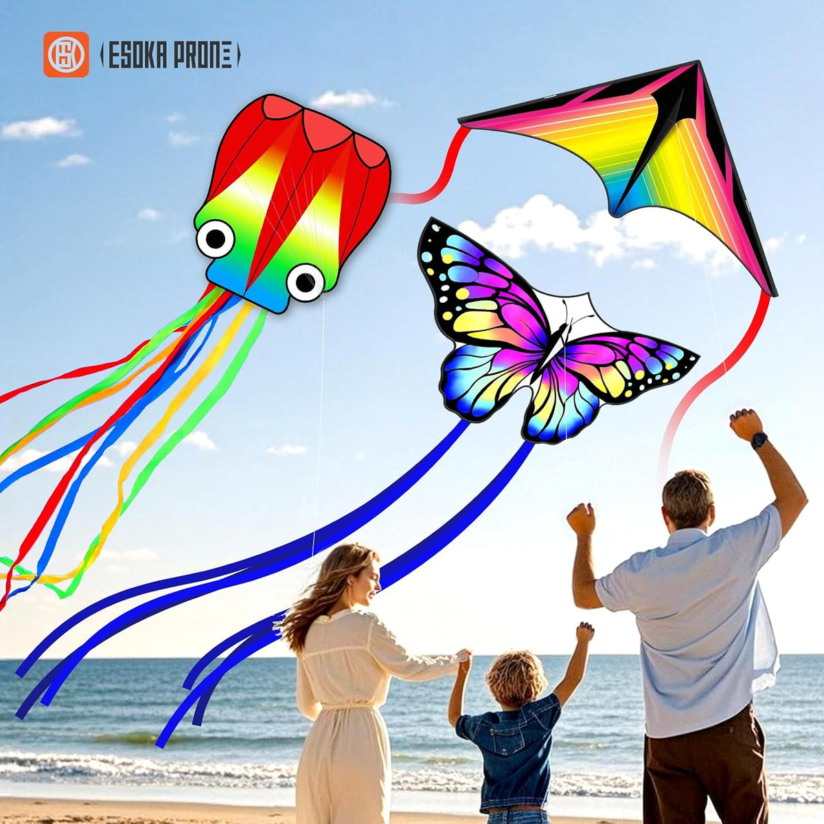 Kites for Adults & Kids Ages 4-8,Beach Kites Easy to Fly for Beginner, with Handle and 328ft Kite String，Best Toy and Gift for Boys & Girls. (QC Grassland, HG Butterfly,QC Octopus, 3)