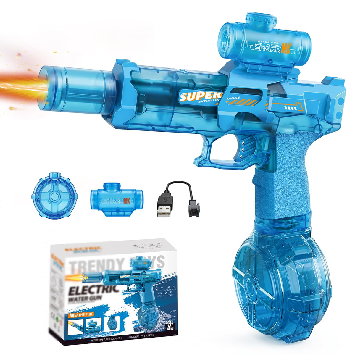 2Pcs Automatic Electric Water Gun, Black+Blue, 26FT for Kids Adults