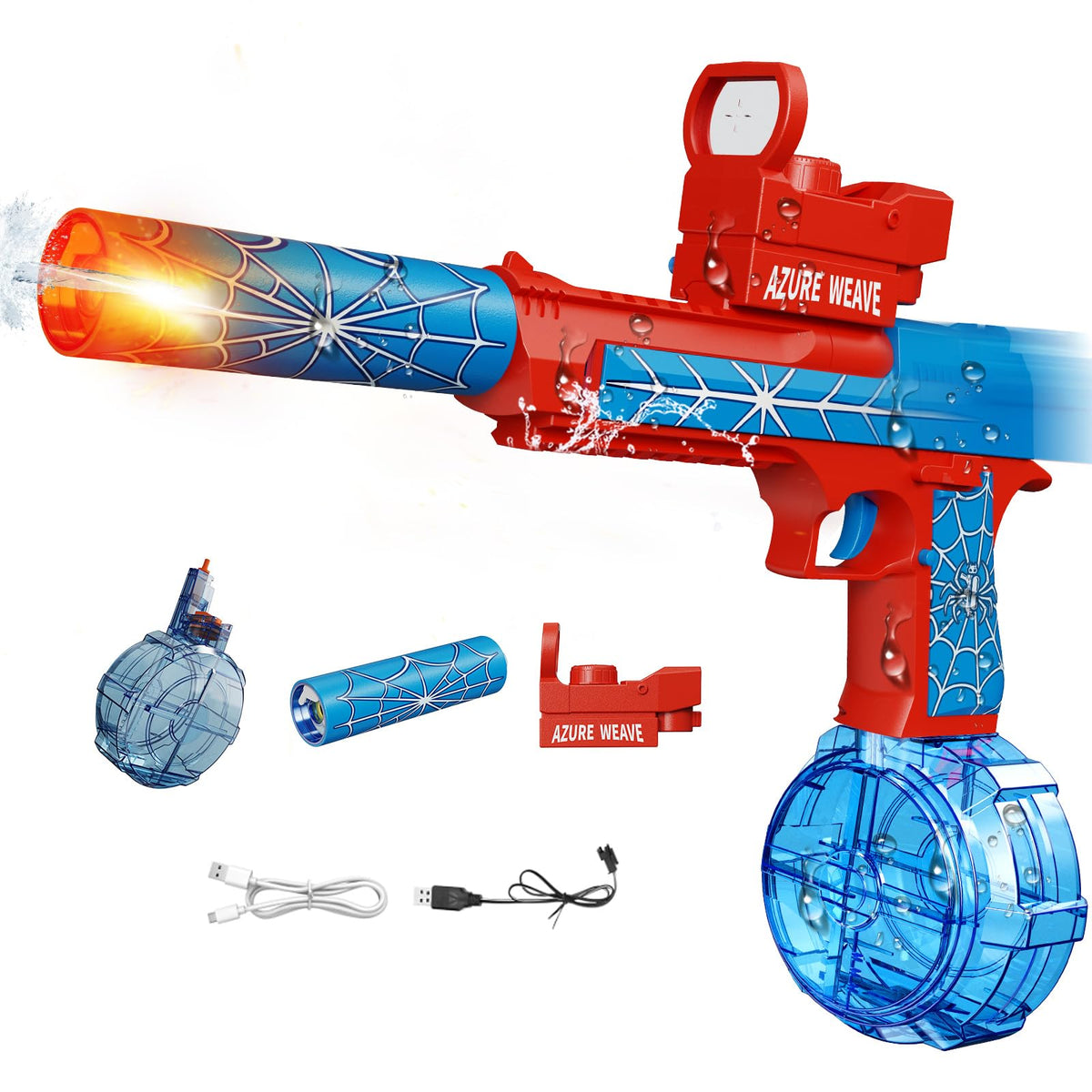 Electric Water Gun for Adults & Kids, Automatic Squirt Gun with 26 FT Range, Flashing Muzzle, USB Rechargeable Battery, 320cc Drum Reservoir, Outdoor Beach Pool Party Toys for Boys Girls