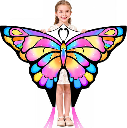Simxkai Butterfly Kite for Kids & Adults, Easy to Fly Blue Big Kite for Beginners, Line Handle Included (1Pack 2Pack)