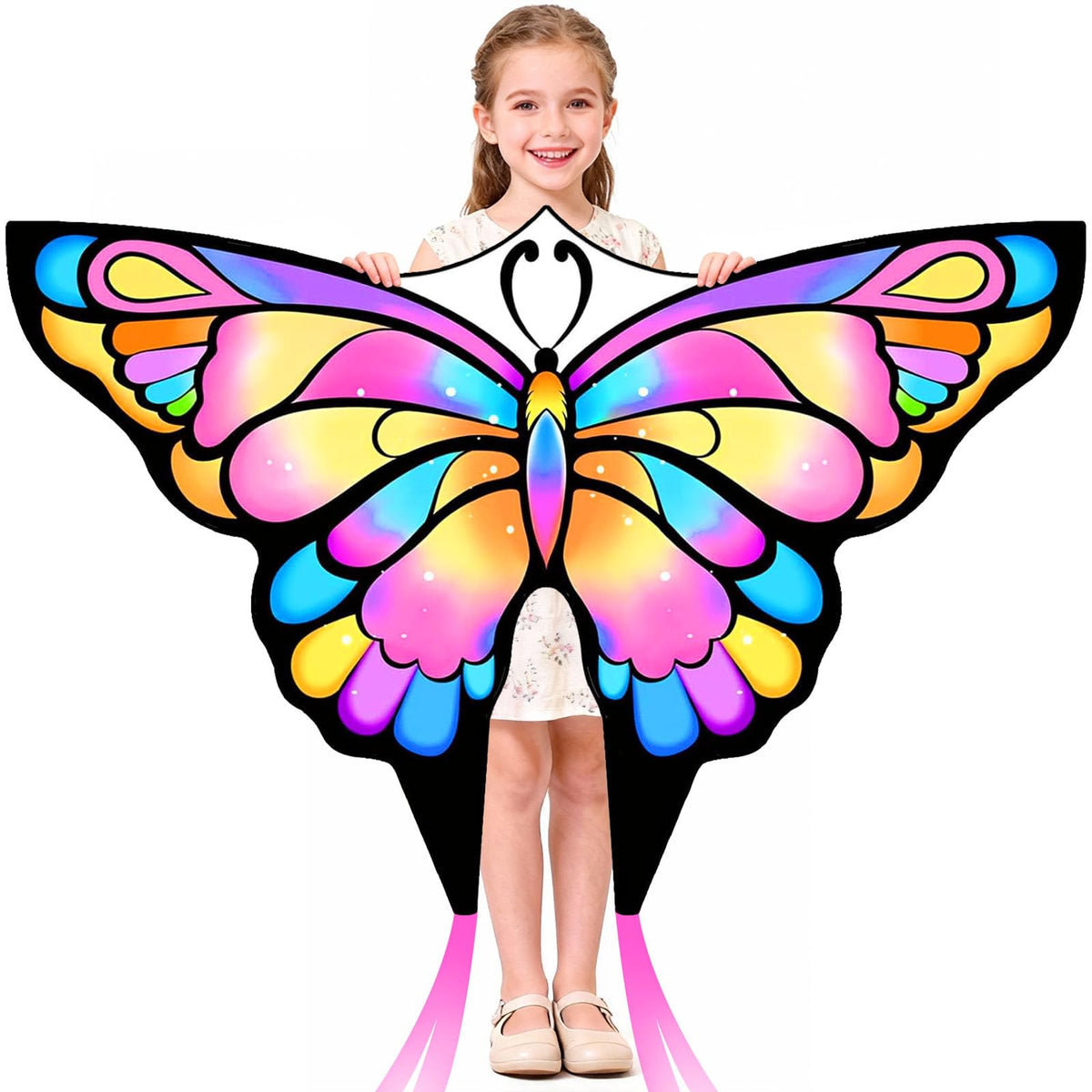 Simxkai Butterfly Kite for Kids & Adults, Easy to Fly Blue Big Kite for Beginners, Line Handle Included (1Pack 2Pack)