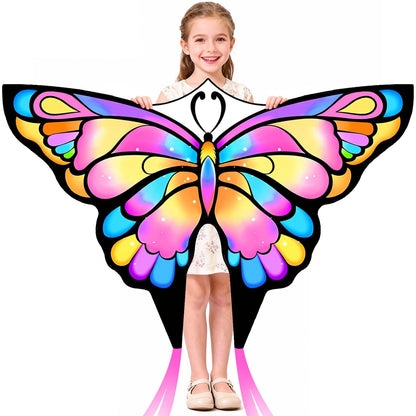 Simxkai Butterfly Kite for Kids & Adults, Easy to Fly Blue Big Kite for Beginners, Line Handle Included (1Pack 2Pack)