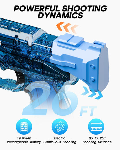 2P Electric Water Pistol with 400 Ammos,Transparent Automatic Squirt Guns High Powered IP67 Waterproof, Bodinator Classic Water Gun Summer Pool Toys for Kid/Aldult