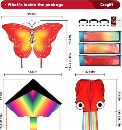 3 Pack Large Kites for Kids & Adults, Easy to Fly Outdoor Beach Kites