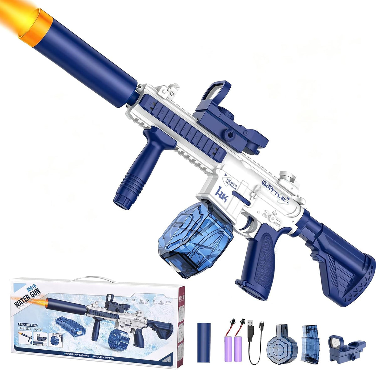 Electric Water Gun,Water Gun with Light Up,Automatic Squirt Gun Long Range Blaster Up to 32 FT,Outdoor Party Shooting Game Toy with 2 Water Tanks & 2 Batteries,Ideal Summer Gift for Kids & Adults.