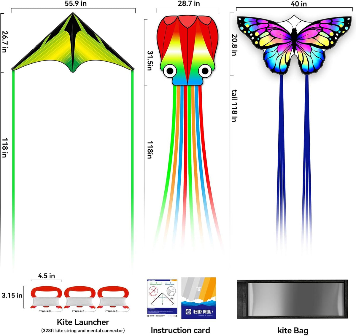 Kites for Kids & Adults,Large Kite for Beginners, Kites for Kids Ages 4-8,Outdoors Activities with Complete Handle, 328ft Kite String & Accessories (L Grassland,HG Butterfly,QC Octopus, 3)