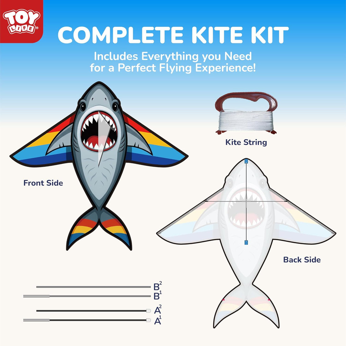 TOY Life 55.9'' Kites Easy to Fly for Kids Adults with 328.1 FT String, Beach Kite Outdoor Game Outside Toys Activity, Beach Toys for Kids, Gift for Boys Ages 4-8