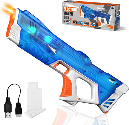 Pakoo Electric Water Gun for Adults Kids, High-Capacity Automatic Squirt Gun with LED Lights, 32FT Long Range Transparent Water Blaster, Summer Outdoor Pool & Beach Party Toys for Boys Girls(Blue)