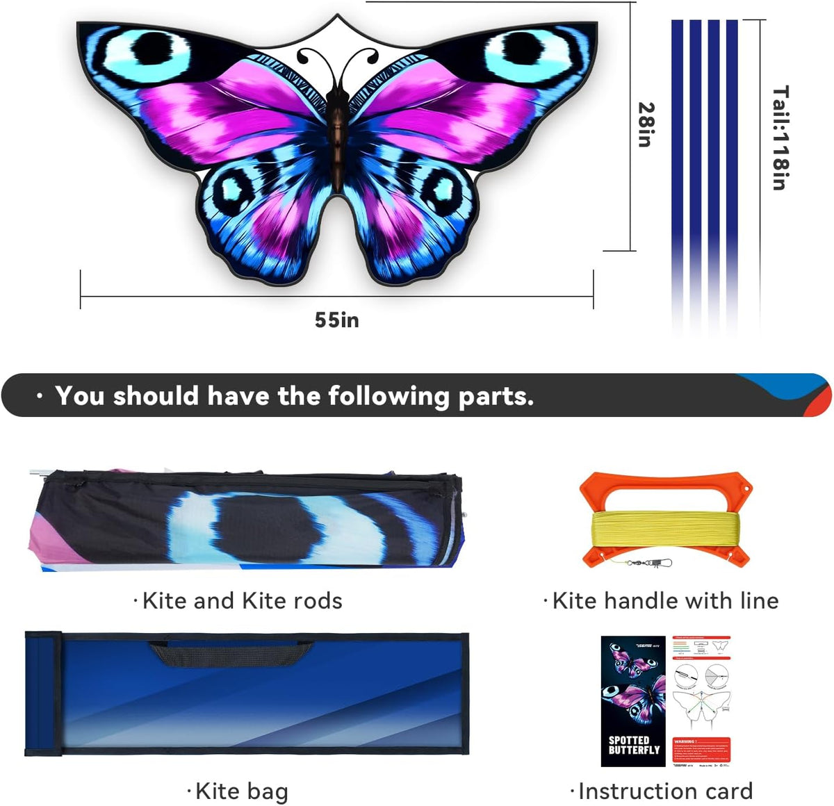 SGftre Colorful Butterfly Kite,Easy to Fly Large Outdoor Kite for Kids & Adults, Beach & Park Toys with Durable Nylon, Family Fun Activities