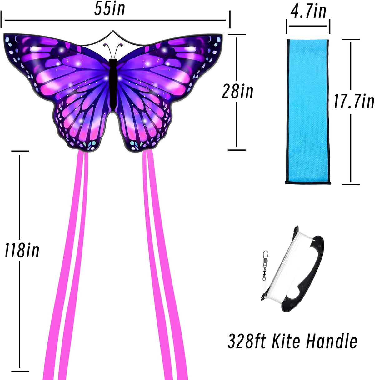 Large Butterfly Kite for Adults and Kids Ages 4-8 & 8-12 Easy to Fly, 55''X28'' Single Line Kite for Outdoor, Park or Beach