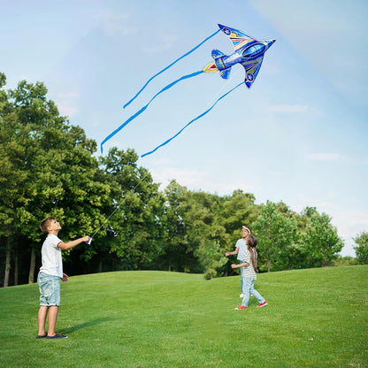 SGftre Airplane Kite for Kids and Adults, Easy to Fly with Durable Fiberglass Frame, Outdoor Fun Sports Plane Kite with Handle and Line Good Flying (Fighter Plane-Blue)