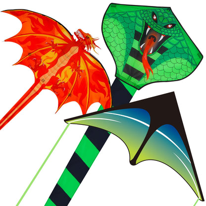 3 Pack Large Kites, Butterfly Delta Dragonfly Kites Easy to Fly Beach Toys