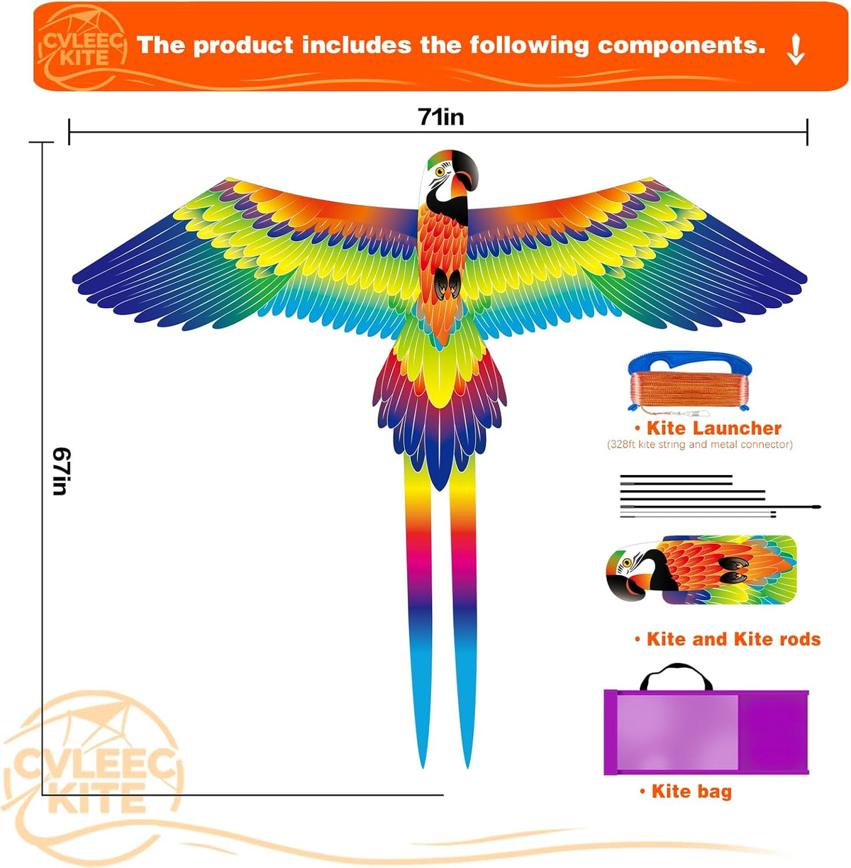 60" Large Bird Kite for Kids & Adults — Realistic Bird Design, Easy to Fly Beginner Kite with Handle & Line, Perfect for Beach Park Backyard Outdoor Fun