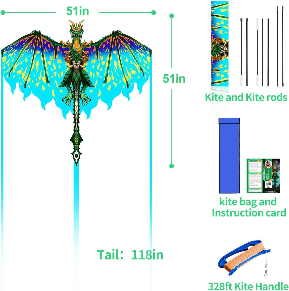 Dragon Kite for Kids & Adults, Easy to Fly Beach Kites for Boys & Girls