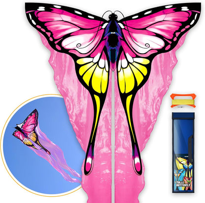 SGftre Tulle Butterfly Pink Kite，Extremely Easy to Fly, Perfect Beach Kites for Family Outdoor Activities, Ideal for Adults and Kids, Includes Kite Thread (Pink)