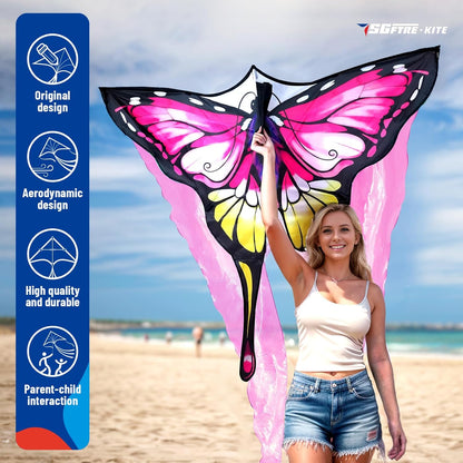 SGftre Tulle Butterfly Pink Kite，Extremely Easy to Fly, Perfect Beach Kites for Family Outdoor Activities, Ideal for Adults and Kids, Includes Kite Thread (Pink)