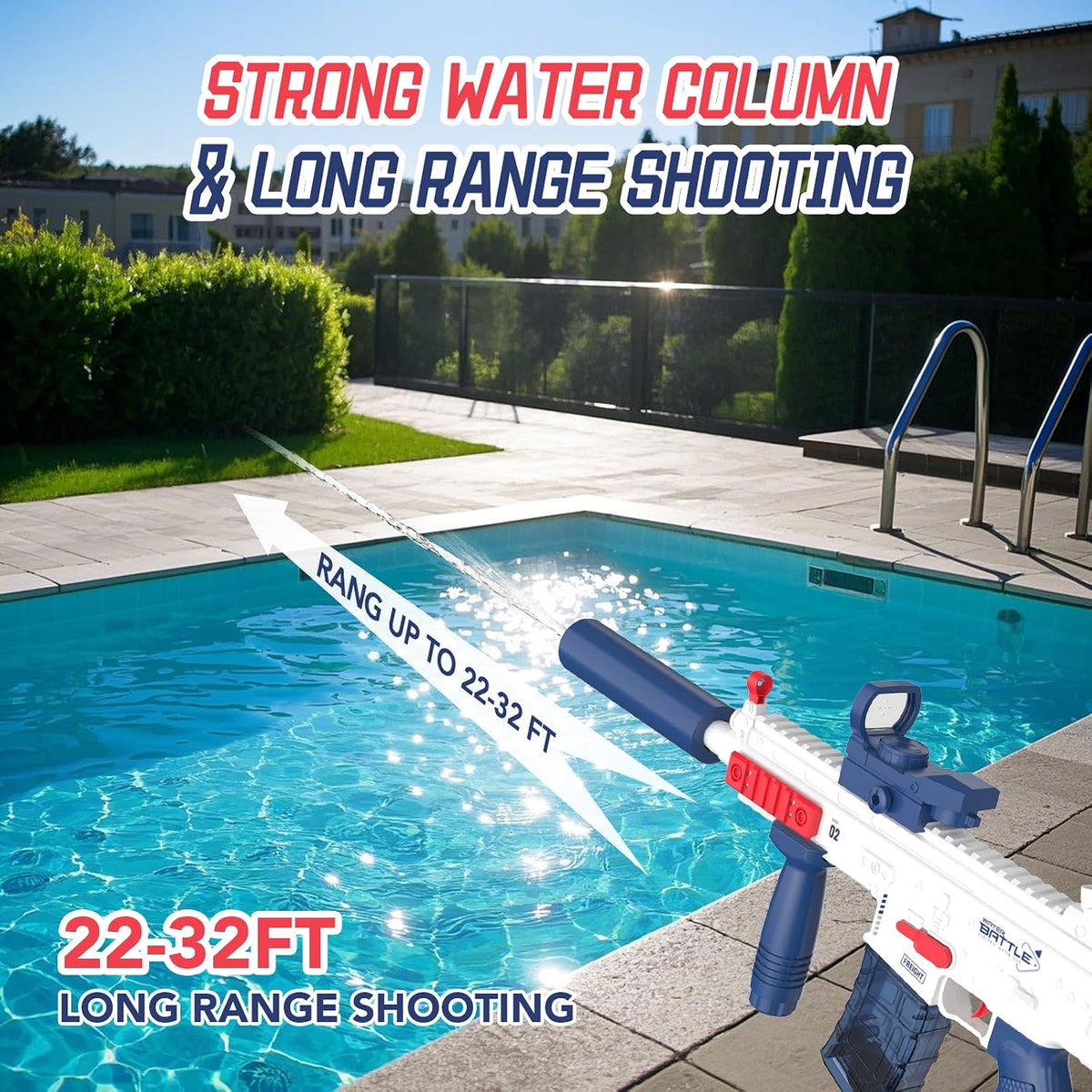 Electric Water Gun With Light Up,Auto Water Gun,Squirt Gun Blaster Up to 32 FT Long Range,Outdoor Party Shooting Game Toy With 2 Batteries & 2 Water Tanks,Ideal Summer Watergun Gift for Kids & Adults.
