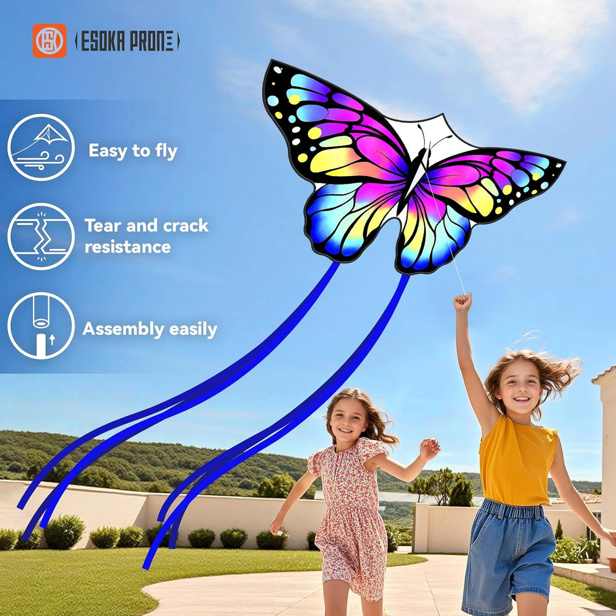 Kites for Kids & Adults,Large Kite for Beginners, Kites for Kids Ages 4-8,Outdoors Activities with Complete Handle, 328ft Kite String & Accessories (L Grassland,HG Butterfly,QC Octopus, 3)