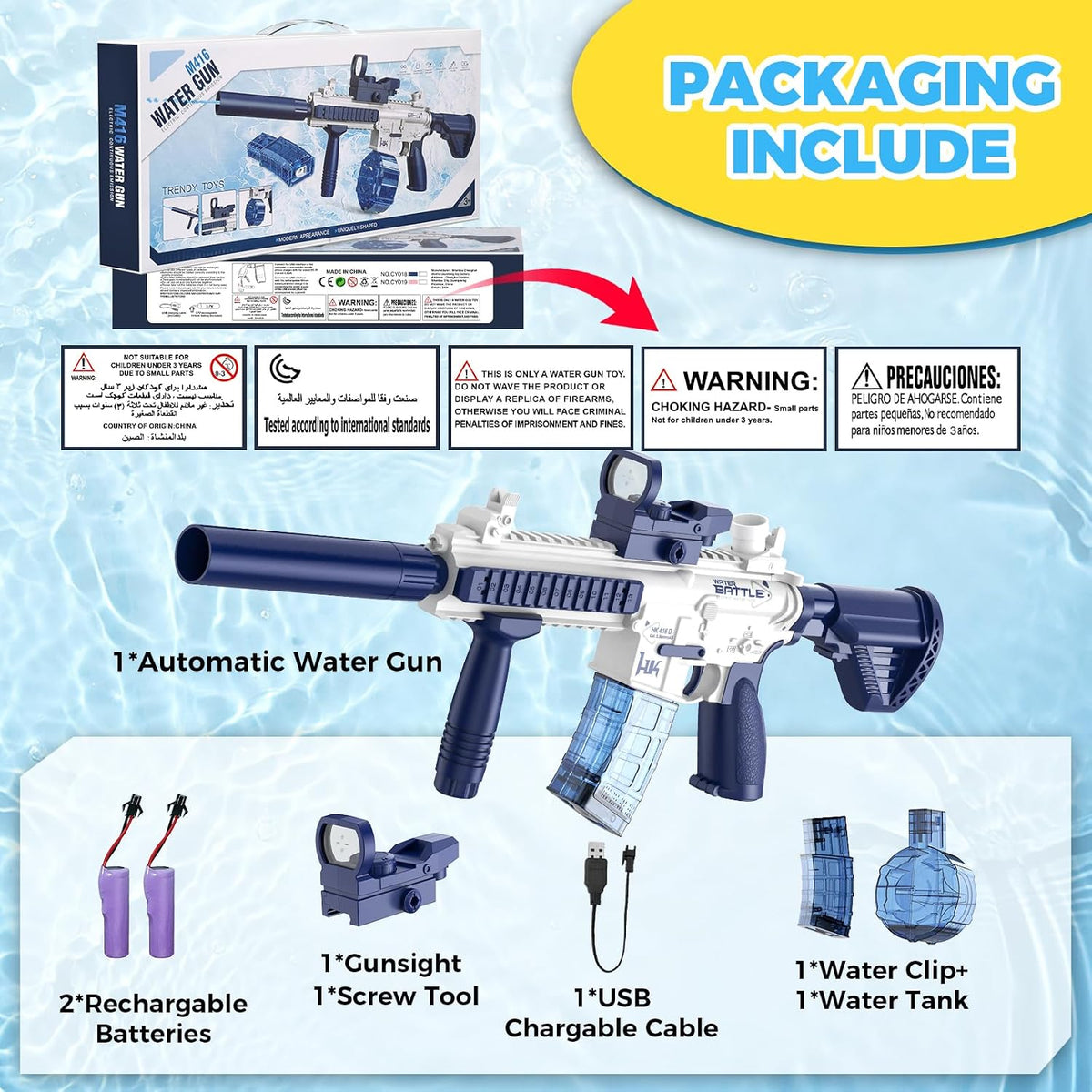 Electric Water Gun,Water Gun Toy,Squirt Gun Water Blaster up to 32 FT Long Range,Outdoor Pool Party Shooting Game Toy with 2 Batteries and 2 Water Tanks,Ideal Summer Watergun Gift for Kids & Adults.