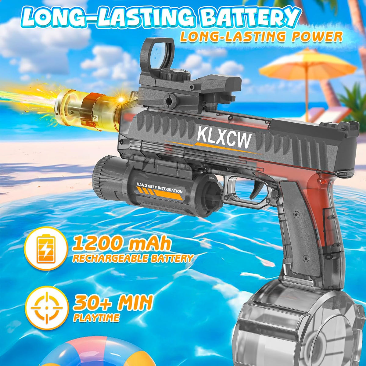 Electric Water Guns for Adults & Kids, Automatic Squirt Guns with LED Lights, 26FT Long Range, Large Capacity Water Blaster, Summer Outdoor Beach Pool Party Toys Gifts for Boys Girls (Light Gray)