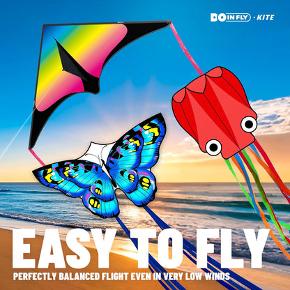 3 Piece Set Butterfly Delta Octopus Kites for Kids and Adults，Easy to Fly for Outdoor Adults Children Line Kite for Kids Toy